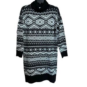 LOFT Tunic Sweater Women Medium Petite Multicolor Boho Print Turtleneck Pullover